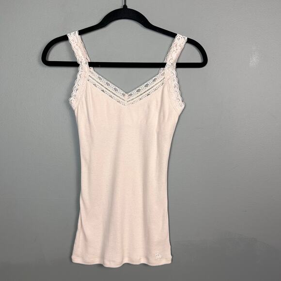 Y2K Abercrombie & Fitch tank top small lace built in bra Moose cream cotton USA - Picture 1 of 10